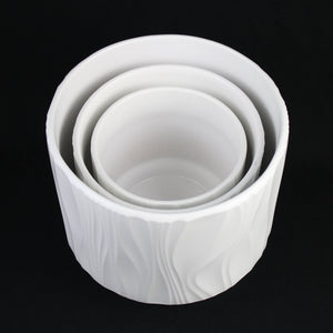 3-Piece White Stoneware Planter Pot Set with Embossed Texture