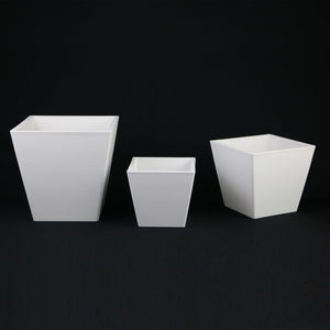 3-Piece White Plastic Square Planter Pot Set – Modern Tapered Design