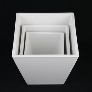 3-Piece White Plastic Square Planter Pot Set – Modern Tapered Design