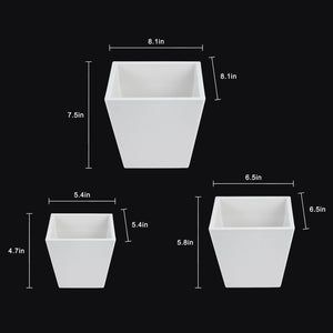 3-Piece White Plastic Square Planter Pot Set – Modern Tapered Design